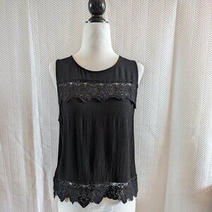 Elodie Black Sleeveless Blouse Lace Crochet Embroidery Medium Boho Whimsigoth